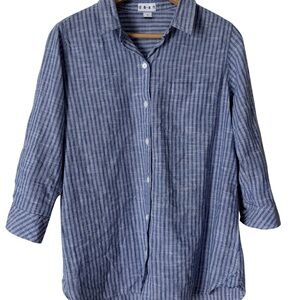 Dash Kardashians Cotton Striped 3/4 sleeve button down collared blouse top, S